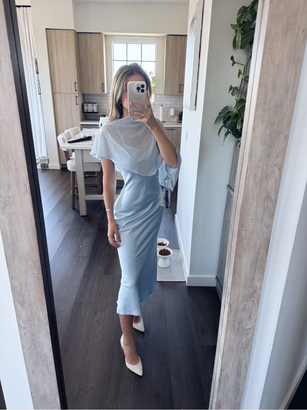 Cider Light Blue Midi Dress with Sheer Capelet (Size XS)